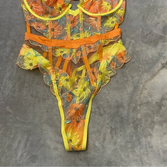 New! For love and lemons waterlily teddy bodysuit orange yellow 27991